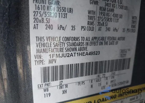 2017 Ford Expedition Limited из США, поврежденный, VIN 1FMJU2AT1HEA49523